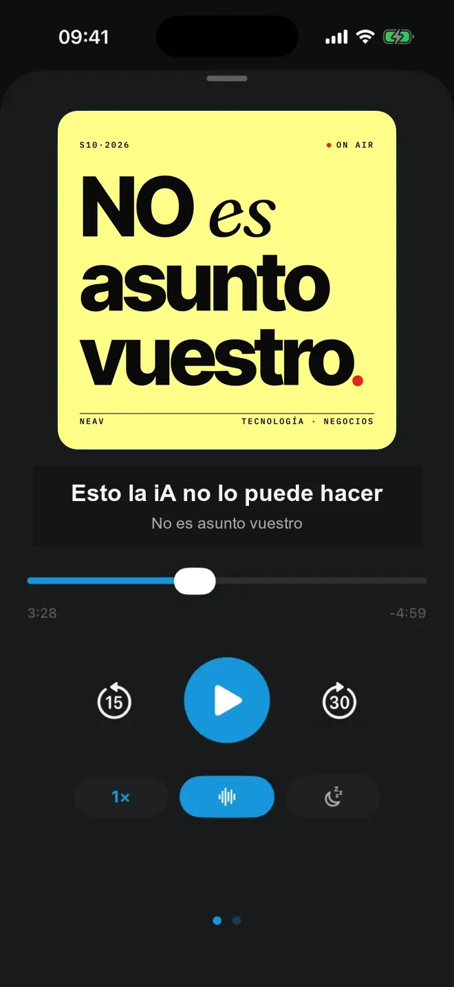 PulsarCast now-playing screen with speed, Voice Boost and sleep timer